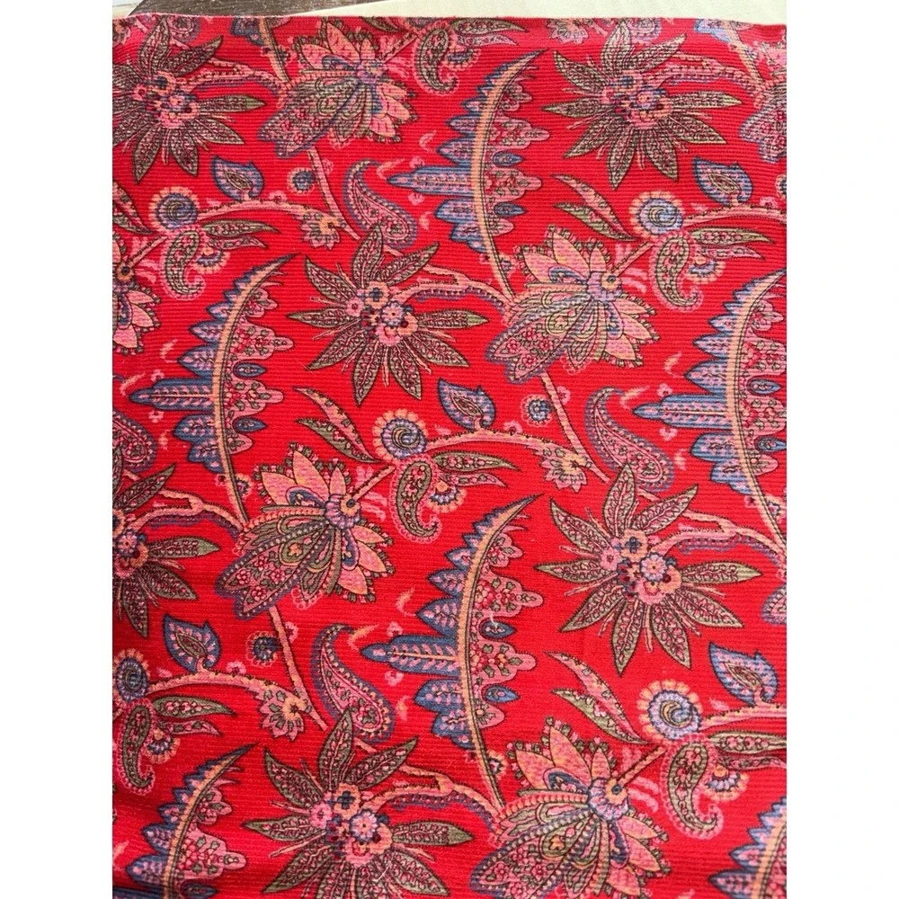 Vtg Small Wale Corduroy Fabric Red Jacobean Floral 2 Yds + 8